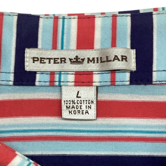 Peter Millar Red/White/Blue Striped Short Sleeve Polo Shirt Men's Size Large - Picture 3 of 5